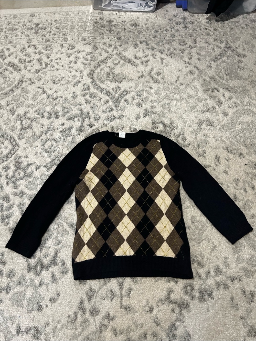 Merino wool cashmere blend j crew small argyle pattern Navy Brown - damage